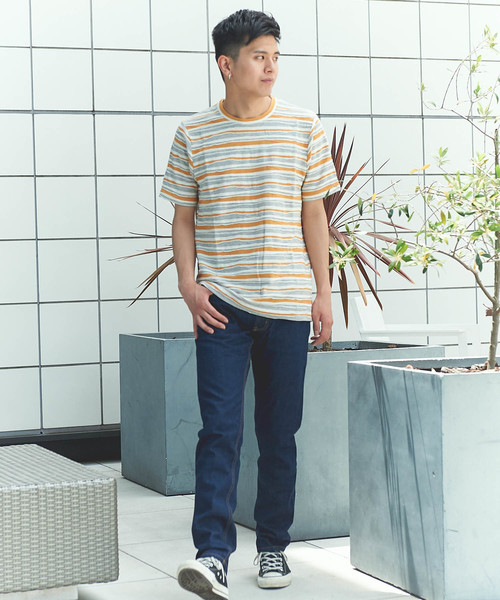 GGD(ジージーディー)の「日本製タックボーダーTee(Tシャツ/カットソー・メンズ・ネイビー/オレンジ・40/38)」の6枚目の写真