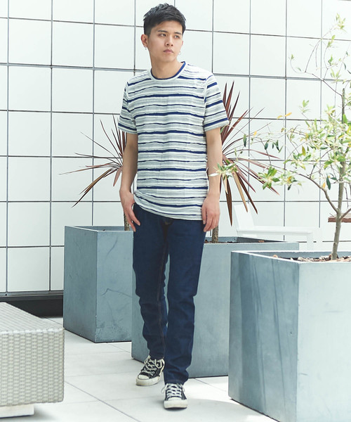 GGD(ジージーディー)の「日本製タックボーダーTee(Tシャツ/カットソー・メンズ・ネイビー/オレンジ・40/38)」の5枚目の写真