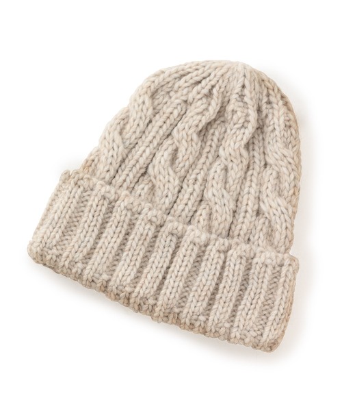 ADAM ET ROPE'（アダムエロペ）の「イタリア製 ケーブルニットキャップ（ニットキャップ/ビーニー・メンズ・ダークブラウン/ブラック/ホワイト系その他2・FREE）」の2枚目の写真