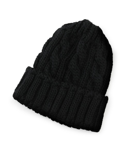 ADAM ET ROPE'（アダムエロペ）の「イタリア製 ケーブルニットキャップ（ニットキャップ/ビーニー・メンズ・ダークブラウン/ブラック/ホワイト系その他2・FREE）」の3枚目の写真