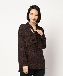 ミニウス/ボウタイブラウス/レディース ボウタイブラウス プリント 総柄 透け感 ボヘミアン レオパード柄