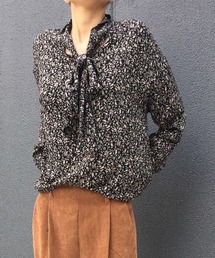ミニウス/ボウタイブラウス/レディース ボウタイブラウス プリント 総柄 透け感 ボヘミアン レオパード柄