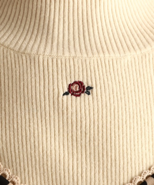 one after another NICE CLAUP(ワンアフターアナザーナイスクラップ)の「バラ刺繍プチハイリブニット(ニット/セーター・レディース・アイボリー/ブラウン/ミント・FREE)」の16枚目の写真