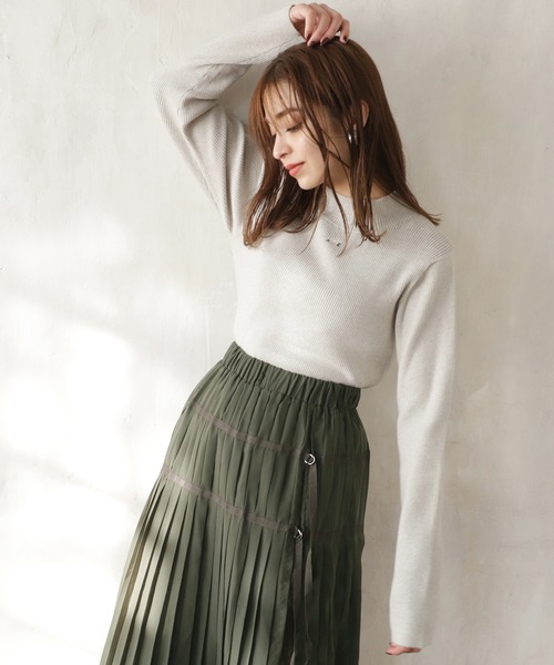 one after another NICE CLAUP(ワンアフターアナザーナイスクラップ)の「バラ刺繍プチハイリブニット(ニット/セーター・レディース・アイボリー/ブラウン/ミント・FREE)」の17枚目の写真