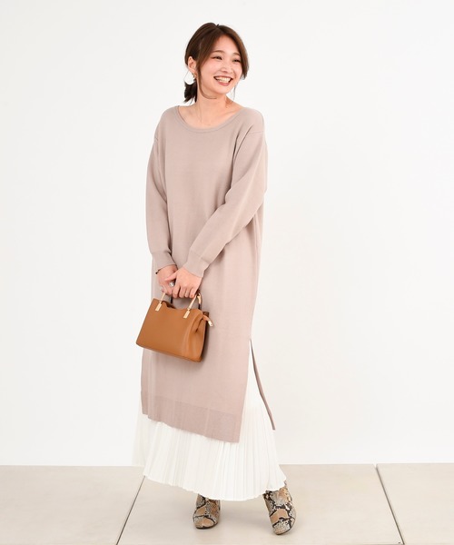 DouDou（ドゥドゥ）の「スカートセットニットワンピース（ワンピース・レディース・ホワイト/ベージュ・FREE）」の2枚目の写真