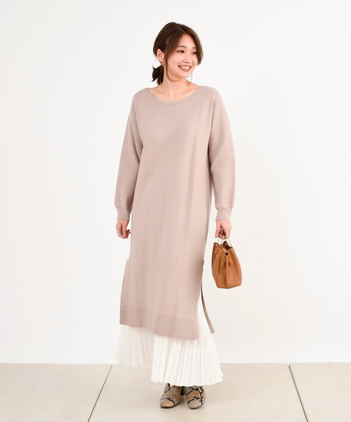 DouDou（ドゥドゥ）の「スカートセットニットワンピース（ワンピース・レディース・ホワイト/ベージュ・FREE）」の3枚目の写真