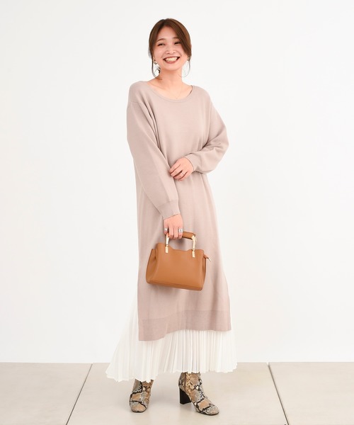 DouDou（ドゥドゥ）の「スカートセットニットワンピース（ワンピース・レディース・ホワイト/ベージュ・FREE）」の5枚目の写真