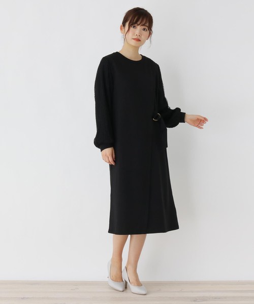 M L 袖レースサイドベルトワンピース M L 袖レースサイドベルトワンピース