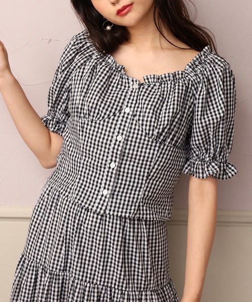 one after another NICE CLAUP（ワンアフターアナザーナイスクラップ）の「パフスリーブチェックブラウス（シャツ/ブラウス・レディース・ブラック/ブラウン/ベージュ・FREE）」の2枚目の写真