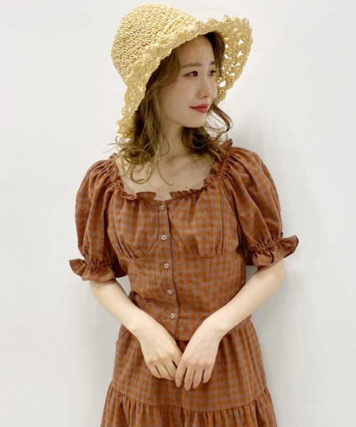 one after another NICE CLAUP（ワンアフターアナザーナイスクラップ）の「パフスリーブチェックブラウス（シャツ/ブラウス・レディース・ブラック/ブラウン/ベージュ・FREE）」の7枚目の写真