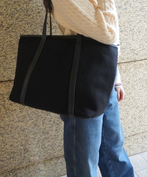 yuue' ( wear )(ユーイ)の「【トートバッグ】キャンバス×レザーパイピング(トートバッグ・レディース・ブラック/ベージュ/ホワイト・FREE)」の3枚目の写真