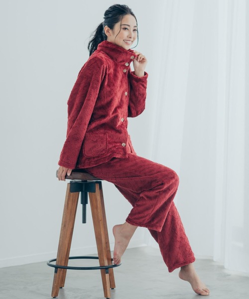 fran de lingerie(フランデランジェリー)の「memory fleece set-up襟付き&前開き・上下セット(ルームウェア/パジャマ・レディース・ライトブラウン/ダークブルー/ワイン/グレイッシュブルー/コーラルピンク・M-L)」の1枚目の写真