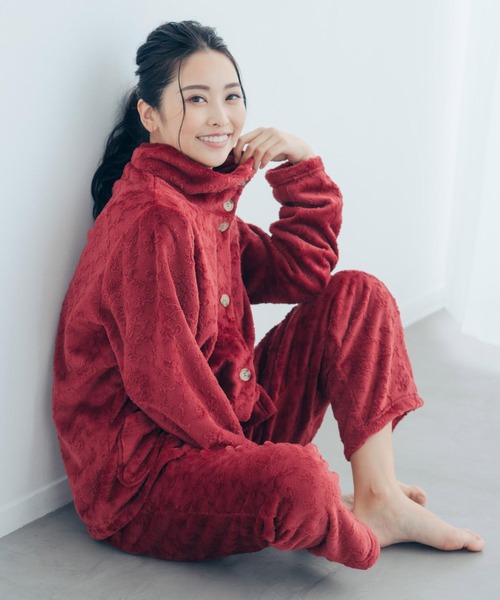 fran de lingerie(フランデランジェリー)の「memory fleece set-up襟付き&前開き・上下セット(ルームウェア/パジャマ・レディース・ライトブラウン/ダークブルー/ワイン/グレイッシュブルー/コーラルピンク・M-L)」の6枚目の写真