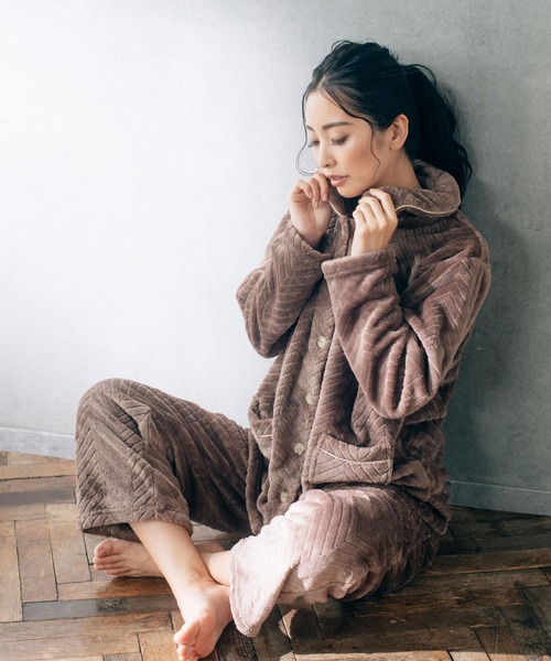 fran de lingerie(フランデランジェリー)の「memory fleece set-up襟付き&前開き・上下セット(ルームウェア/パジャマ・レディース・ライトブラウン/ダークブルー/ワイン/グレイッシュブルー/コーラルピンク・M-L)」の7枚目の写真