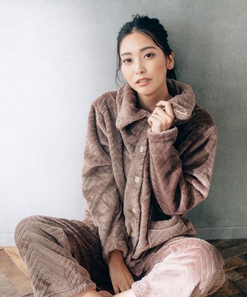 fran de lingerie(フランデランジェリー)の「memory fleece set-up襟付き&前開き・上下セット(ルームウェア/パジャマ・レディース・ライトブラウン/ダークブルー/ワイン/グレイッシュブルー/コーラルピンク・M-L)」の17枚目の写真