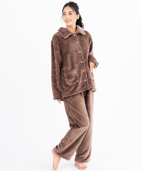 fran de lingerie(フランデランジェリー)の「memory fleece set-up襟付き&前開き・上下セット(ルームウェア/パジャマ・レディース・ライトブラウン/ダークブルー/ワイン/グレイッシュブルー/コーラルピンク・M-L)」の14枚目の写真