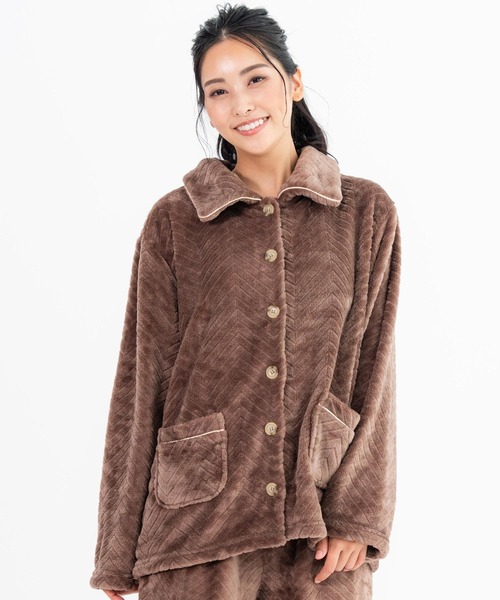 fran de lingerie(フランデランジェリー)の「memory fleece set-up襟付き&前開き・上下セット(ルームウェア/パジャマ・レディース・ライトブラウン/ダークブルー/ワイン/グレイッシュブルー/コーラルピンク・M-L)」の20枚目の写真