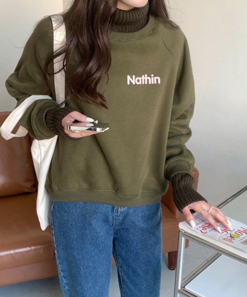 emi+（エミプラス）の「ハイネックリブニットドッキングトレーナー（パーカー・レディース・ベージュ/カーキ/ベージュ系その他/ブラック/ベージュ系その他2/ネイビー/ボルドー/グレー/キャメル・FREE）」の7枚目の写真