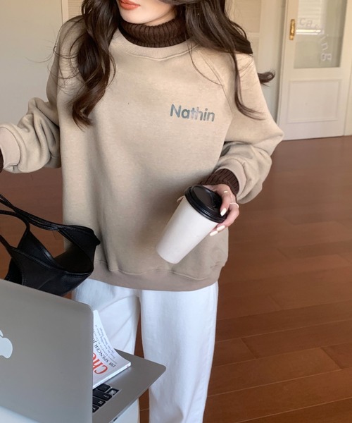 emi+（エミプラス）の「ハイネックリブニットドッキングトレーナー（パーカー・レディース・ベージュ/カーキ/ベージュ系その他/ブラック/ベージュ系その他2/ネイビー/ボルドー/グレー/キャメル・FREE）」の10枚目の写真