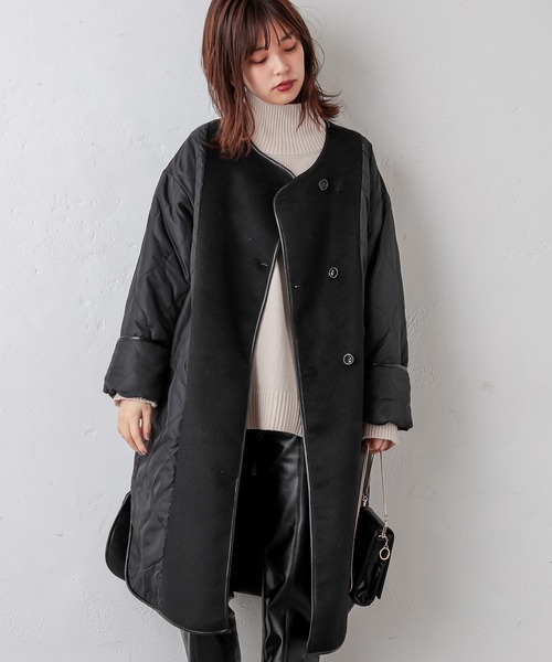 natural couture(ナチュラルクチュール)の「キルトリバーシブルパイピングコート(ノーカラーコート・レディース・ブラック/ベージュ/ピンク・FREE)」の6枚目の写真