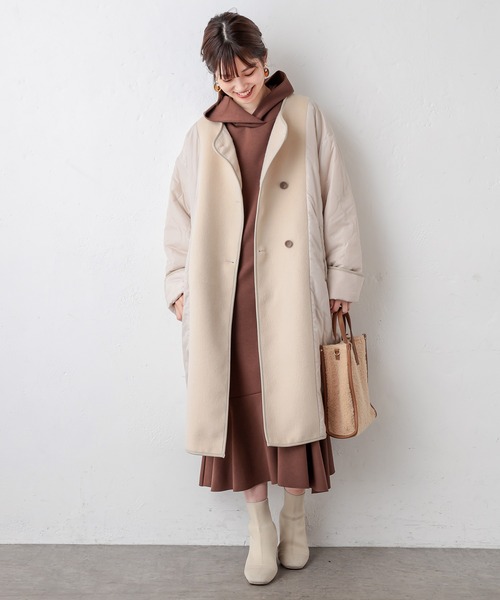 natural couture(ナチュラルクチュール)の「キルトリバーシブルパイピングコート(ノーカラーコート・レディース・ブラック/ベージュ/ピンク・FREE)」の12枚目の写真