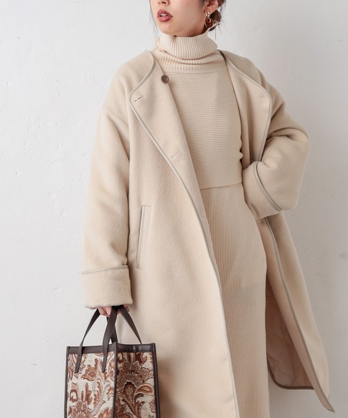 natural couture(ナチュラルクチュール)の「キルトリバーシブルパイピングコート(ノーカラーコート・レディース・ブラック/ベージュ/ピンク・FREE)」の8枚目の写真