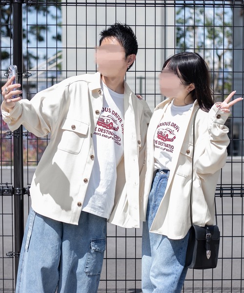 PairPair(ペアペア)の「ツイルルーズシャツジャケット(ユニセックス/セットアップ)(シャツ/ブラウス・レディース・アイボリー/ライトカーキ/グレイッシュベージュ・FREE)」の1枚目の写真