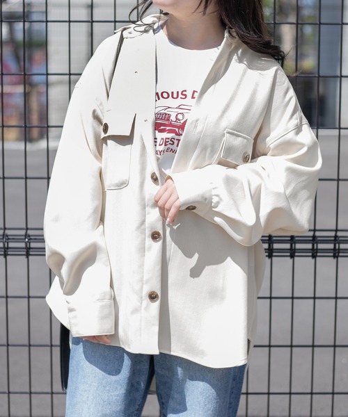 PairPair(ペアペア)の「ツイルルーズシャツジャケット(ユニセックス/セットアップ)(シャツ/ブラウス・レディース・アイボリー/ライトカーキ/グレイッシュベージュ・FREE)」の8枚目の写真