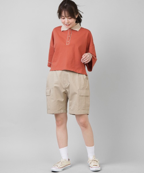 SPINNS（スピンズ）の「ハーフチノパンツ（チノパンツ・レディース・ブラック/ベージュ/グリーン・ONESIZE）」の9枚目の写真