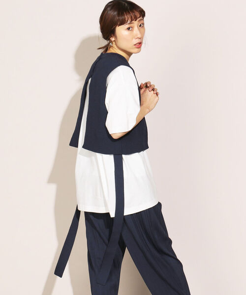 Rie Miller（リエミラー）の「後ろ開き片畦ベスト（ベスト・レディース・ネイビー/オレンジ・38）」の2枚目の写真