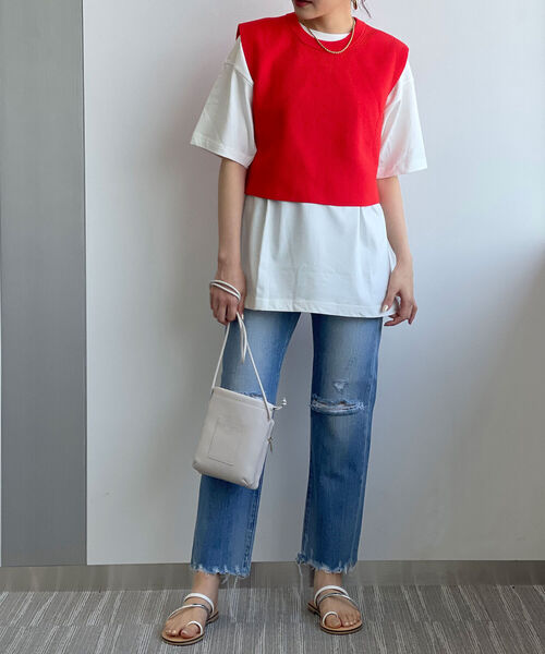 Rie Miller（リエミラー）の「後ろ開き片畦ベスト（ベスト・レディース・ネイビー/オレンジ・38）」の16枚目の写真