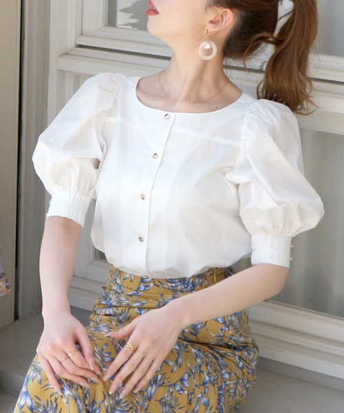 ROYAL PARTY（ロイヤルパーティー）の「パフスリーブボタンブラウス（シャツ/ブラウス・レディース・ベージュ/パープル/オフホワイト・FREE）」の7枚目の写真