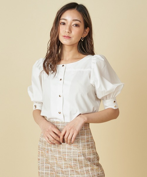 ROYAL PARTY（ロイヤルパーティー）の「パフスリーブボタンブラウス（シャツ/ブラウス・レディース・ベージュ/パープル/オフホワイト・FREE）」の10枚目の写真