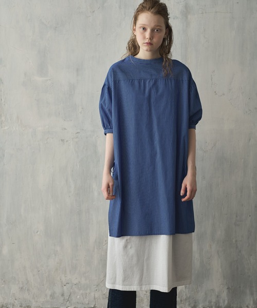 PUAL CE CIN（ピュアルセシン）の「【Du noir】ストライプサイドリボン チュニック（チュニック・レディース・ホワイト系/サックスブルー系・FREE）」の3枚目の写真
