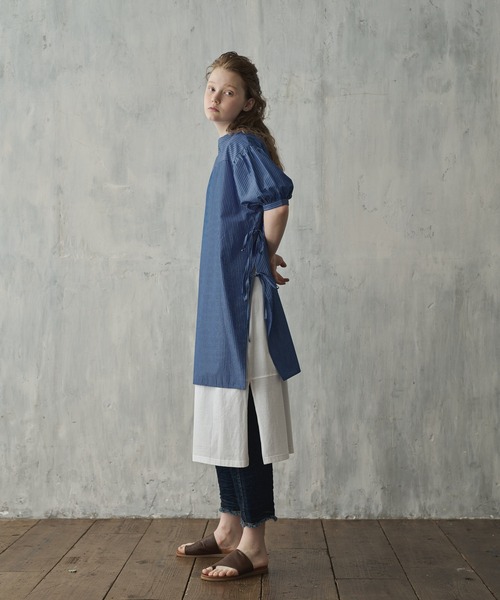 PUAL CE CIN（ピュアルセシン）の「【Du noir】ストライプサイドリボン チュニック（チュニック・レディース・ホワイト系/サックスブルー系・FREE）」の5枚目の写真