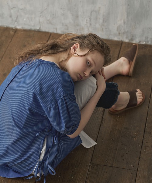 PUAL CE CIN（ピュアルセシン）の「【Du noir】ストライプサイドリボン チュニック（チュニック・レディース・ホワイト系/サックスブルー系・FREE）」の10枚目の写真