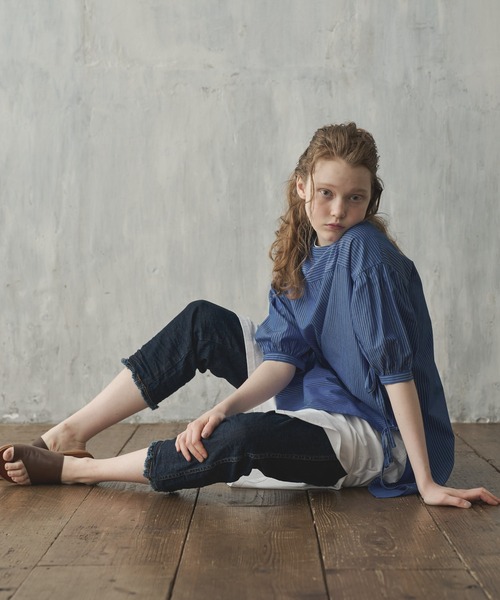 PUAL CE CIN（ピュアルセシン）の「【Du noir】ストライプサイドリボン チュニック（チュニック・レディース・ホワイト系/サックスブルー系・FREE）」の11枚目の写真