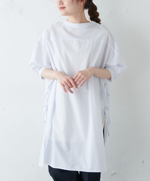 PUAL CE CIN（ピュアルセシン）の「【Du noir】ストライプサイドリボン チュニック（チュニック・レディース・ホワイト系/サックスブルー系・FREE）」の19枚目の写真