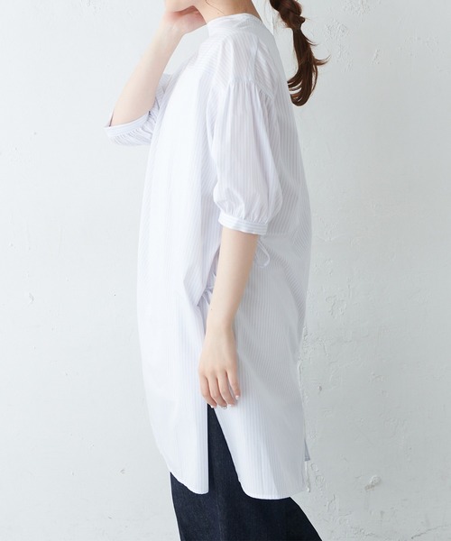 PUAL CE CIN（ピュアルセシン）の「【Du noir】ストライプサイドリボン チュニック（チュニック・レディース・ホワイト系/サックスブルー系・FREE）」の21枚目の写真