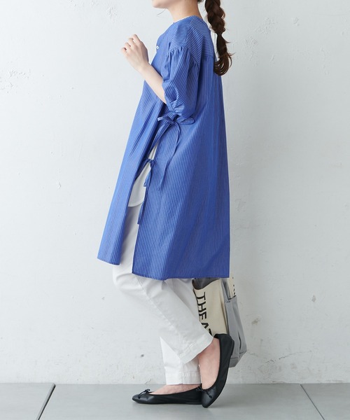 PUAL CE CIN（ピュアルセシン）の「【Du noir】ストライプサイドリボン チュニック（チュニック・レディース・ホワイト系/サックスブルー系・FREE）」の17枚目の写真