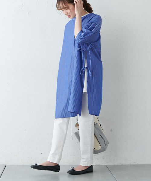 PUAL CE CIN（ピュアルセシン）の「【Du noir】ストライプサイドリボン チュニック（チュニック・レディース・ホワイト系/サックスブルー系・FREE）」の18枚目の写真