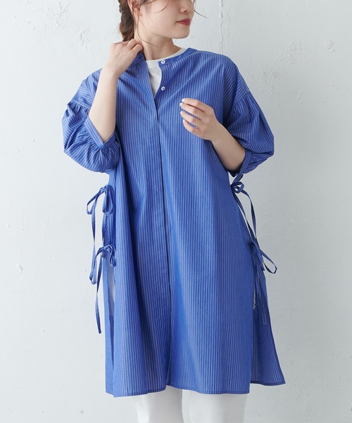 PUAL CE CIN（ピュアルセシン）の「【Du noir】ストライプサイドリボン チュニック（チュニック・レディース・ホワイト系/サックスブルー系・FREE）」の12枚目の写真