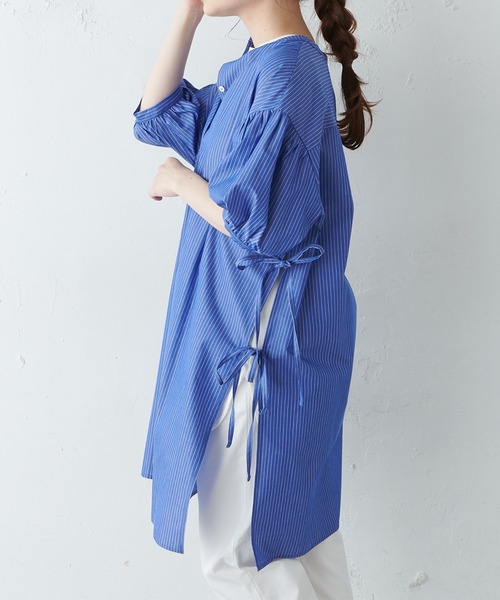 PUAL CE CIN（ピュアルセシン）の「【Du noir】ストライプサイドリボン チュニック（チュニック・レディース・ホワイト系/サックスブルー系・FREE）」の13枚目の写真