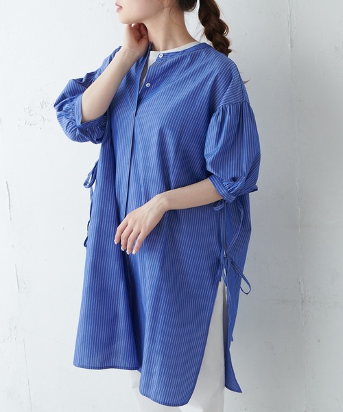 PUAL CE CIN（ピュアルセシン）の「【Du noir】ストライプサイドリボン チュニック（チュニック・レディース・ホワイト系/サックスブルー系・FREE）」の14枚目の写真