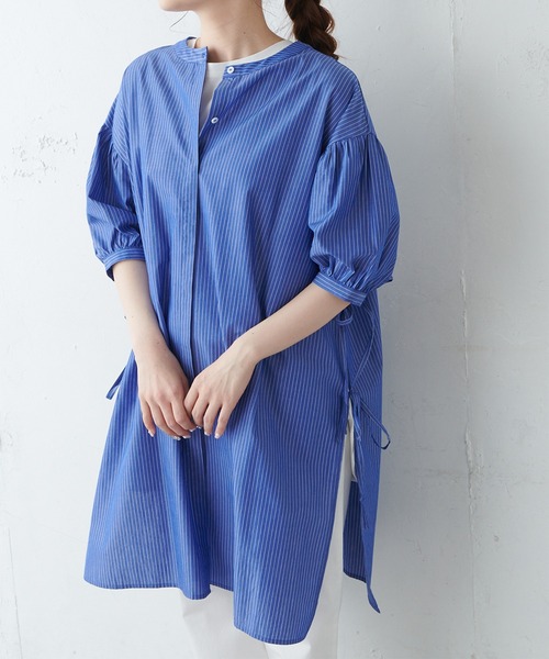 PUAL CE CIN（ピュアルセシン）の「【Du noir】ストライプサイドリボン チュニック（チュニック・レディース・ホワイト系/サックスブルー系・FREE）」の15枚目の写真