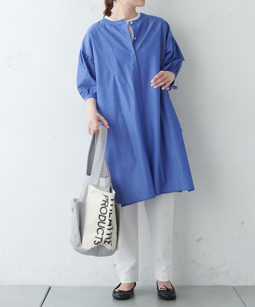 PUAL CE CIN（ピュアルセシン）の「【Du noir】ストライプサイドリボン チュニック（チュニック・レディース・ホワイト系/サックスブルー系・FREE）」の16枚目の写真