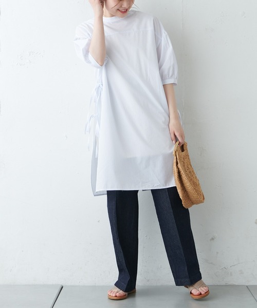 PUAL CE CIN（ピュアルセシン）の「【Du noir】ストライプサイドリボン チュニック（チュニック・レディース・ホワイト系/サックスブルー系・FREE）」の22枚目の写真