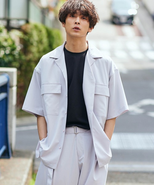 KGFR（カガフリ）の「直営店・WEB限定 KGFR(カガフリ)オーバーサイズオープンカラーシャツ（シャツ/ブラウス・メンズ・ライトグリーン/ベージュ/ライトグレー/ブラック・L）」の7枚目の写真