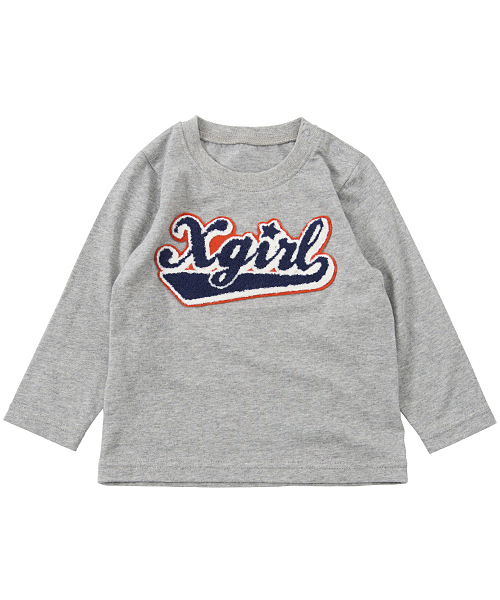 X-girl Stages（エックスガールステージス）の「L/S T PATCHED SIGNATURE LOGO　(4T～7T)（Tシャツ/カットソー・キッズ・ホワイト/ブラック/アッシュ/レッド/ピンク・6T/7T/5T/4T）」の4枚目の写真