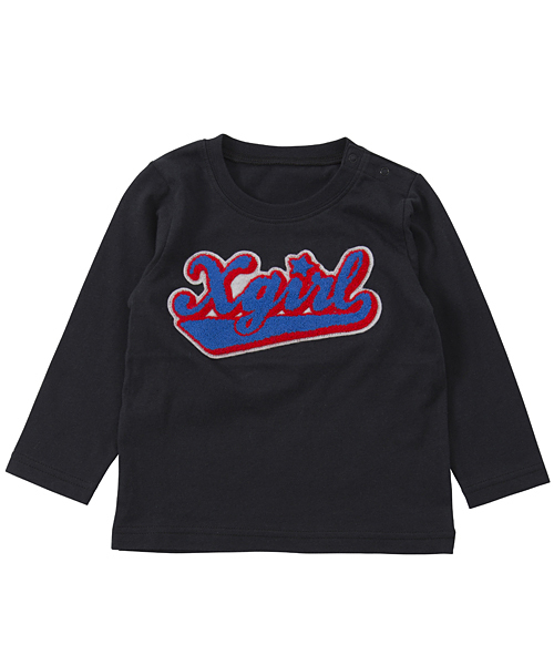 X-girl Stages（エックスガールステージス）の「L/S T PATCHED SIGNATURE LOGO　(4T～7T)（Tシャツ/カットソー・キッズ・ホワイト/ブラック/アッシュ/レッド/ピンク・6T/7T/5T/4T）」の3枚目の写真